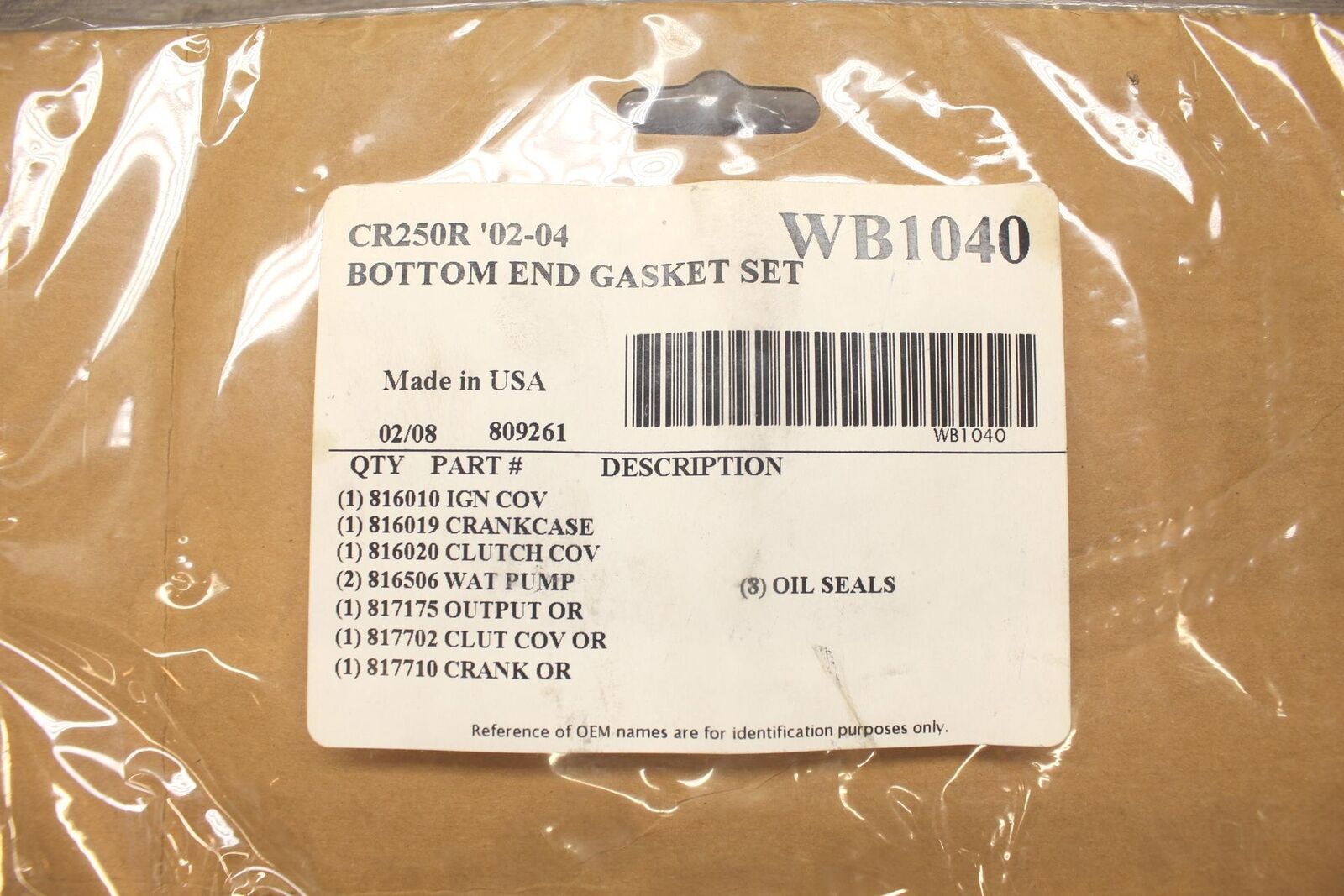 NOS Wiseco ENGINE CRANKSHAFT MOTOR SHAFT W GASKET SET Fits 02-04 Honda CR250R